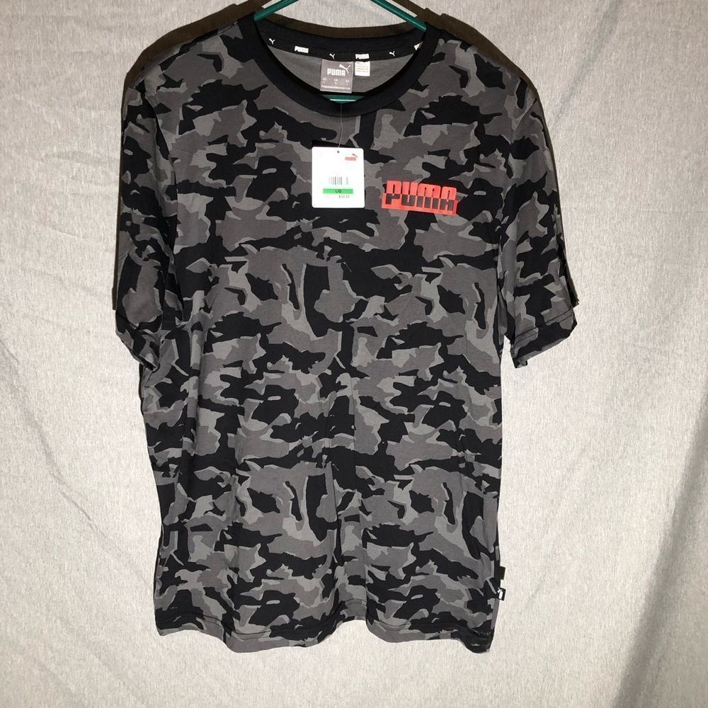 NWT Gray/Black Camo Puma Short Sleeve Core Camo Aop Graphic T-shirt.